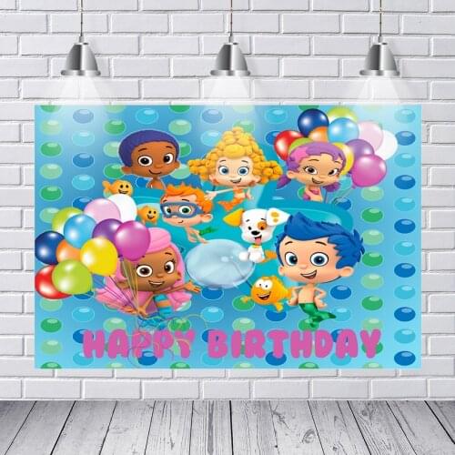 Photography Backdrops 7x5FT Bubble Guppies Under Sea Happy Birthday Custom Photo Studio Backdrop Background Vinyl