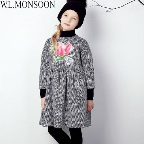 W.L.MONSOON Baby Girls Dress Winter 2021 Brand Christmas Clothes Kids Flower Dresses for Girls Long Sleeve Princess Dress 3-12Y