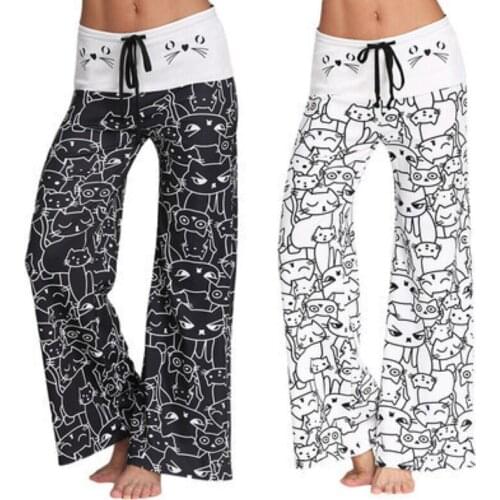 Flower Dance Cartoon Cat Print Sports Clothes Yoga Pants Women Loose leisure Pants Breathable Woman Running Clothes