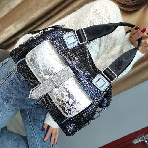 Womens Handbag Alligator Diamond Matching Stone Pattern Handbag Brand 2021 Shoulder Bag Dual-use Large Capacity Travel Bag