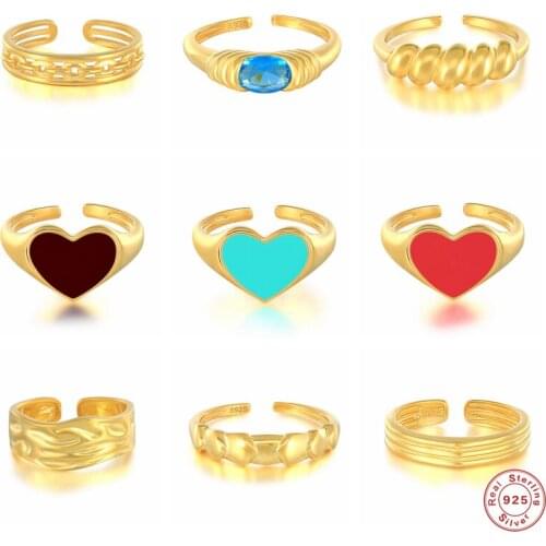 Aide 925 Sterling Silver Colorful Enamel Heart Shape Opening Rings For Women Luxury Thick Twisted Chain Resizable Ring Jewelry