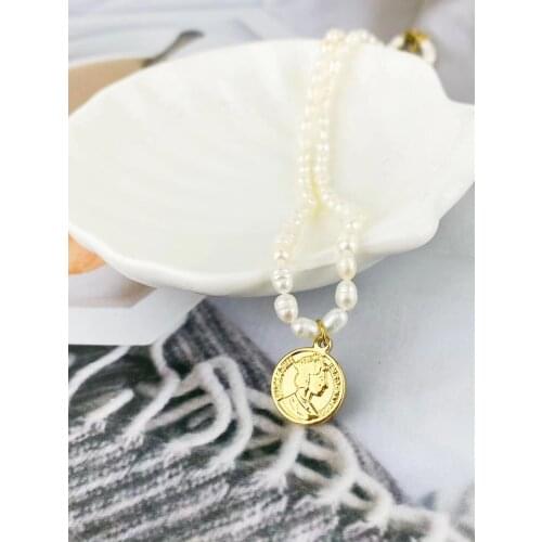 Freshwater Pearl Double Queen must Necklac Jewelry Stainless Steel New Goddess Luxury Golden Color Luxe Fashion For Women