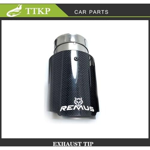 1 Piece Remus Car Universal Bright Carbon Fibre+Stainless Steel Exhaust Tip Straight Edge Muffler End Pipe For BMW BENZ AUDI VW
