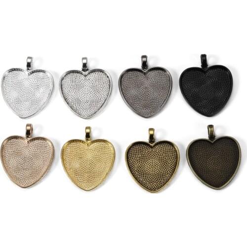 10pcs Heart Cabochon Settings Silver Plated Pendants Bezel Trays Base Fit 25mm Glass DIY Necklace Making Supplies Accessories