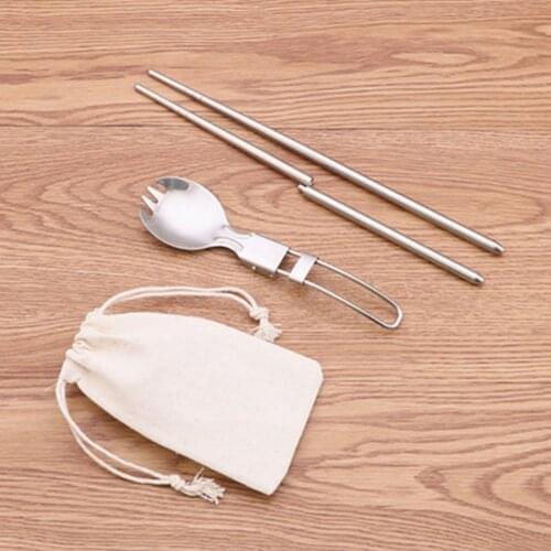 Stainless Steel Foldable Camping Spoon Fork Chopsticks Flatware Utensil Set+Bag 100% Brand New And High Quality