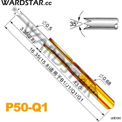 100pcs/lot P50-Q1 Dia 0.5mm Spring Test Probes Pogo Pin Length 16.35mm (Stroke Spring Froce:75g) Wholesale