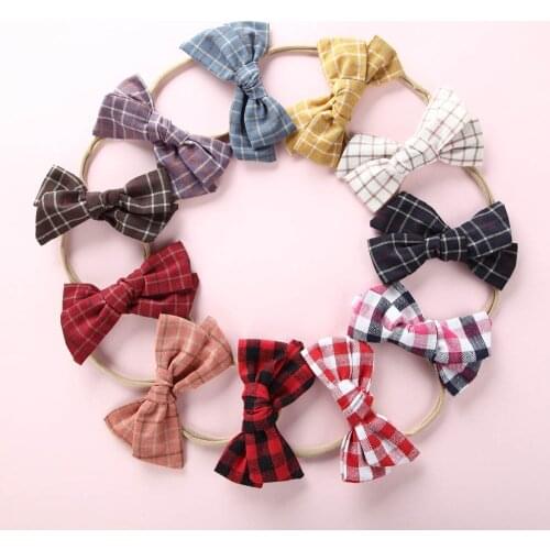 11pcs/lot Plaid Hair Bow For Baby Girls Nylon Headband For Children Elastic Hair bands Cute Tiara Baby Girl Hair Accessories