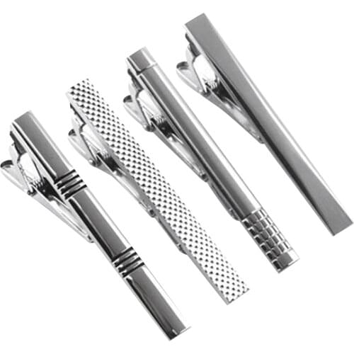 4x Mens Tie Pin Tie Clip Set Tie Bar Clips Made of Stainless Steel