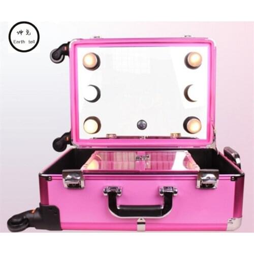 Baggage Aluminum frame profelssional makeup beauty Lighting Rolling Luggage travel trolley light make up case bag suitcase box