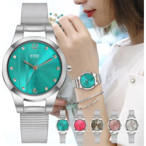 Women Stripe Dial Watches Luxury Silver Mesh Bracelet Quartz Clock Fashion Wrist Watches Zegarek Damski