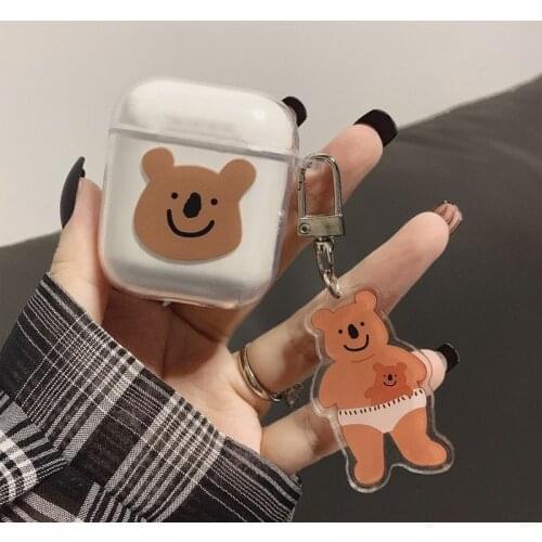 Case for AirPods 1 2 Bear Cartoon Cover Transparent Shell Ins Style with Pendant New Hot Girls Style Cute Case Good Gift