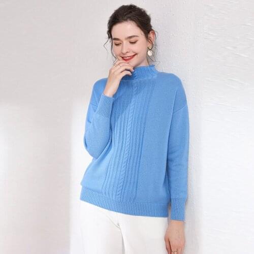 Baby blue cashmere sweaters women knitted turtleneck pull femme hiver oversized fashion autumn winter warm uppper undertakes