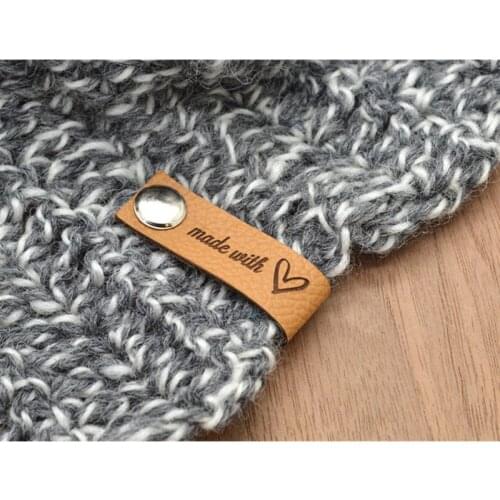 40pcs Handmade leather label for rivets, Custom logo name clothing tags for knitted crochet item, Sew in hats Garment DIY labels