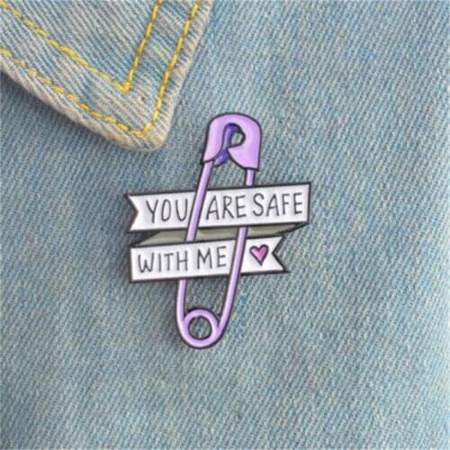 Mini Pin Love Brooch YOU ARE SAFE WITH ME Heart 2021 Enamel Brooch Denim Backpack Accessories Badge Couple Gifts