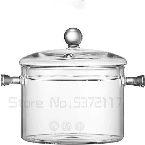 High Borosilicate Glass Double Ear Soup Pot Large Salad Bowl Heat Resistant Transparent Saucepan Cookware Steam Hole Pasta Noodl