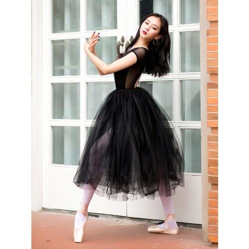 White Black Mesh Lace Dance 80CM Long Tutu Hidden Elastic Waist Tulle Ballet Skirt Adults Ballerina Women Princess Ball Skirts