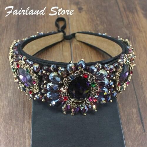 Fairland Bohemia Luxury Big Round Crystal Beaded Rhinestone Hairband Full Black Elastic Exaggerated Women Girls Party Headband