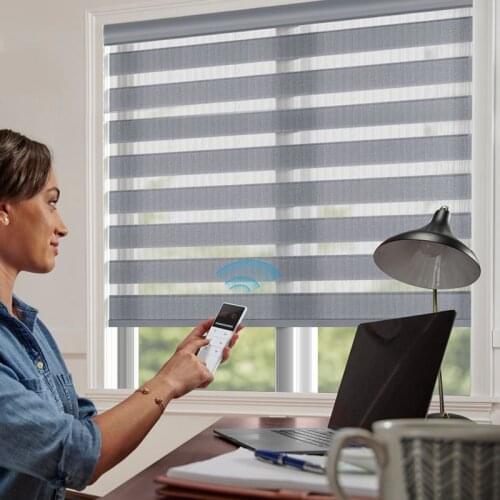 2020 Arrival Motorized Zebra Shades Waterproof Black Yarn Fabric Customized Size Compatible with Alexa Google Home via Broadlink