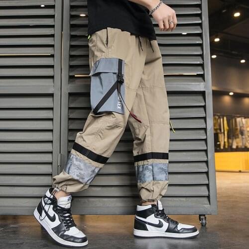 2020 New Streetwear Joggers Pants Ribbon Men Patchwork Casual Pants Men Loose Trousers Men ABZ653