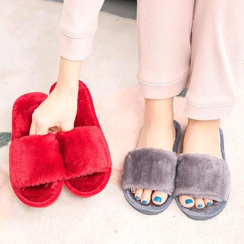 New Autumn Winter Cotton Slippers Women Soft Home Comfort Shoe Ladies Furry Slides Warm Black Red Grey Female Indoors Slippers