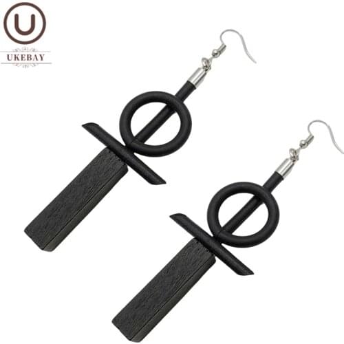 UKEBAY New Wood Earrings Female Geometric Drop Earrings Statement Jewelry Handmade Bohemia Earring For Party Wooden Accessories