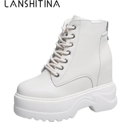 New Women Platform Boots 2020 Height Increasing Waterproof Sneakers Winter 8CM High Heel Boots Thick Sole Trainers Leather Shoes