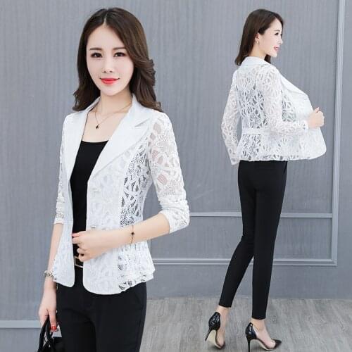 Spring Summer Lace Blazer Women Plus Size 4XL Fashion Thin Small Suit Jacket Women Blazer Mujer Office Coat Short Blazer