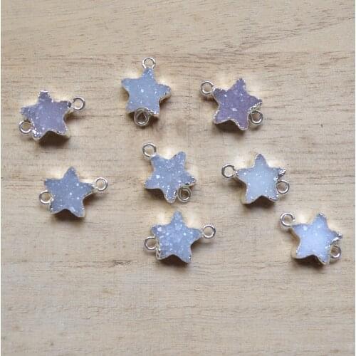 Mini Star shape crystal druzy connector pendant with Electroplated silvery edge-earring necklace pendant