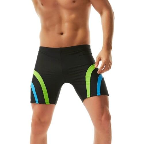 Stripe Printed Professional Boxer Swimming Trunks Navy Blue Shorts Briefs Swimming Pants For Surfing Low-waist Underwear Adults