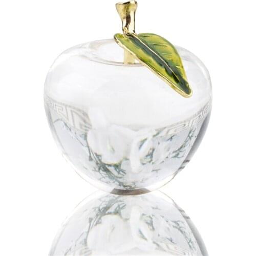 H&D Clear Crystal Good Luck Apple Art Glass Collectible Figurine Paperweight For Home Car Table Centerpiece Decor Christmas Gift
