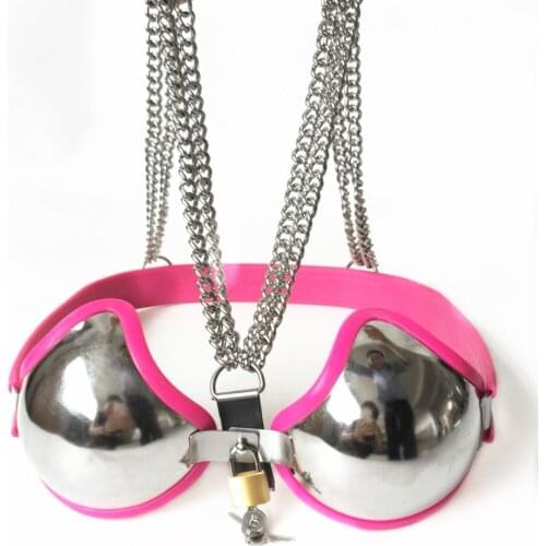 Latest Female Adjustable Stainless Steel Band Bra Briere With Lock Bondage Chastity Belt Device Ddsm Adult Sex Toy