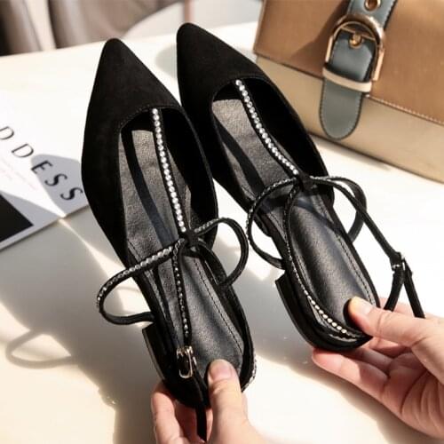 Pointed toe crystal beading gladiator sandals women flat heel T-strap summer shoes mules sandale plate femme rhinestone slids289