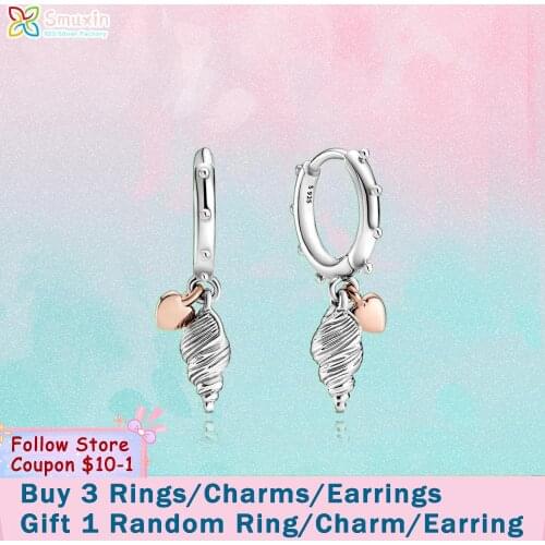 Smuxin 925 Sterling Silver Earrings Heart & Conch Shell Earrings Cubic Zirconia Statement Stud Earrings Women Earrings Gift