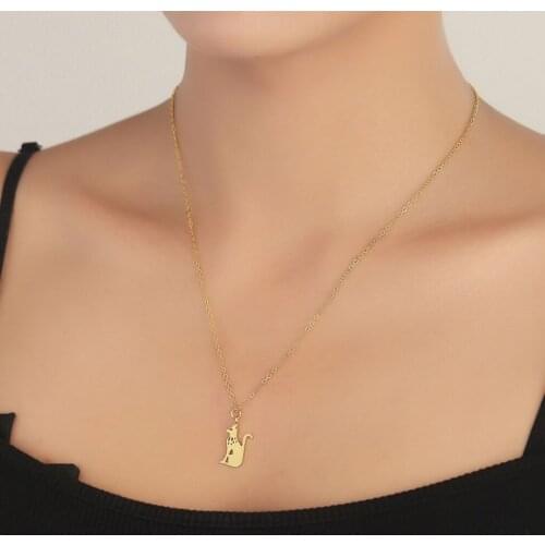 Stylish Stainless Steel Sitting Cat Pendant Necklaces for Girl Women Cool Cat Choker Trenday Pets Lovers Jewelry