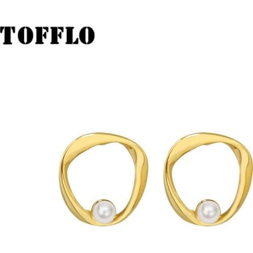 TOFFLO Stainless Steel Jewelry Ins Irregular Geometry Imitation Pearl Earrings Elegant Female Earrings BSF398