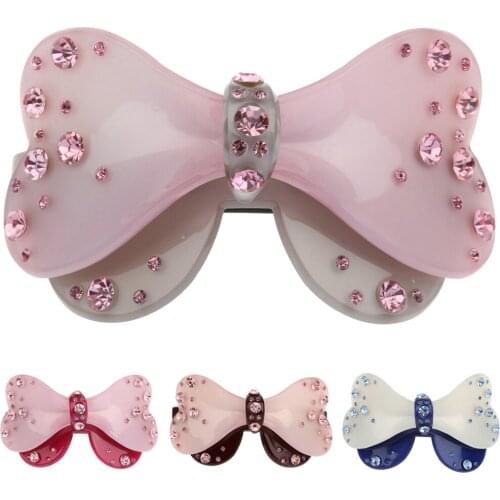 Bridal Wedding Prom Acrylic Cystals Double Bow Barrette Hair Clip Head