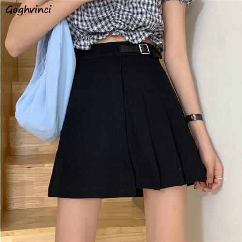 Skirts Women Temperament Pleated Skirt Empire A-line Mini Elegant Black Korean Fashion Summer Female All-match Solid Streetwear