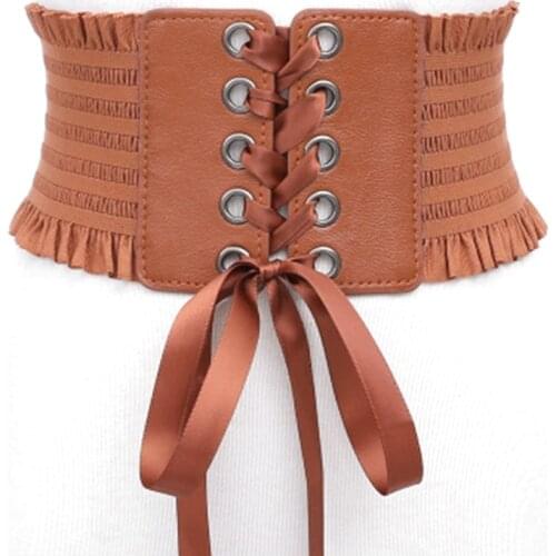 Women Ladies Fashion Stretch Belt Tassels Elastic Buckle Wide Dress Corset Waistband