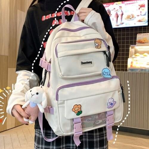 Ladies Kawaii Buckle Backpack Fashion Book Girl School Bag Women Waterproof Nylon Backpack Student Cute College Bags Cool 50