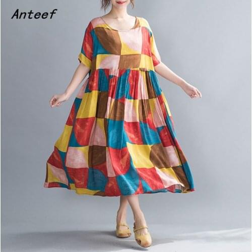 Cotton linen plus size vintage floral women casual loose long summer beach dress elegant clothes 2021 ladies dresses sundress