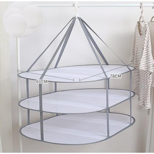 1/2/3 Layer Folding Clothes Drying Rack Hanging Clothing Basket Dryer Toys Socks Drying Net Solid Mesh Laundry Basket Household