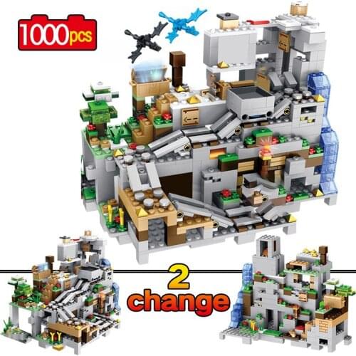 1000pcs Building Blocks The Mountain Cave With Elevator waterfall figures Bricks Education Toys For Children kids gifts