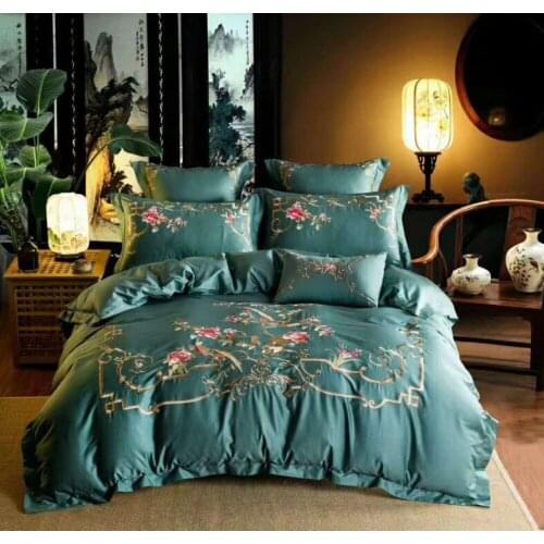 100S Egyptian Cotton Luxury Embroidery Flower Bedding Set 4/6pcs King Queen Wedding Bed Sheet Cover set Duvet Cover pillowcase