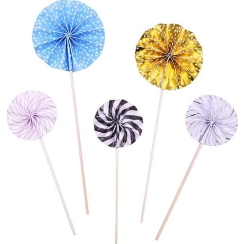 4pcs/Set mini Round Paper Fan Cake Topper Cake Topper Child Birthday Party Baby Shower Cake Decoration Wedding Decoration Gift