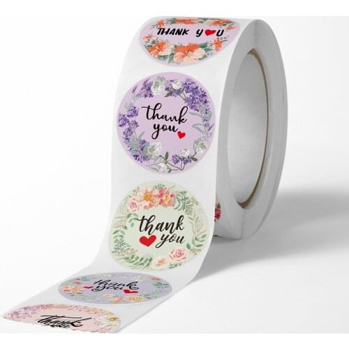 500pcs/roll 1 inch Flower Wreath With Red Heart Thank You Stickers for Wedding Party Seal Packing Label Stationery Sticker