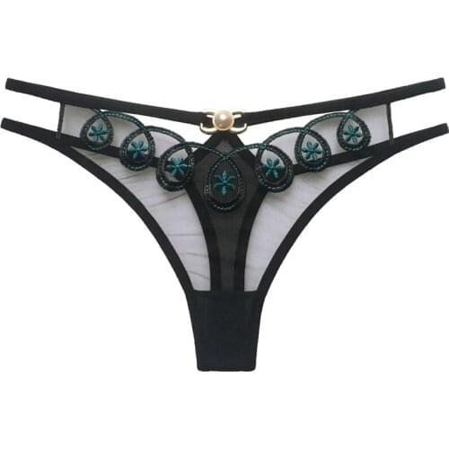 6pcs/lot Women Sexy Bikini Panties Female Sheer Thong Intimates Underwear Pearl Embroidery G-strings Sex Lingerie 2240p6