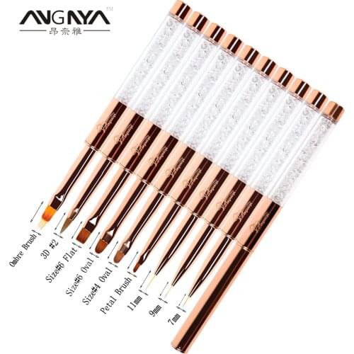 ANGNYA Rose Gold Nail Art Acrylic UV Gel Extension Builder Liquid Powder Carving Brush French Stripes Lines Liner Drawing Pen