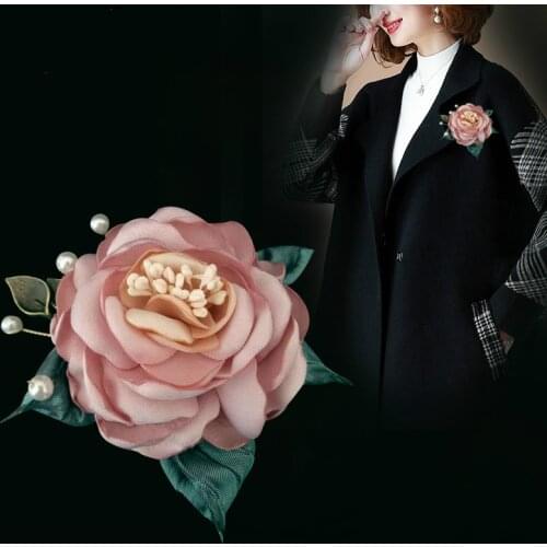 Retro Cloth Art Flower Brooch Fabric Pearl Lapel Pins and Beooches Dress Cardigan Corsage Fashion Jewelry for Women Accessories