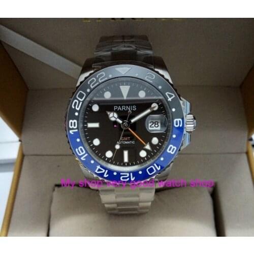 40mm PARNIS Sapphire Crystal Japanese GMT Automatic machinery movement mens watch blue&Black rotateing bezel xjp8A