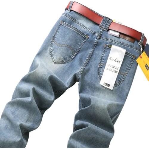 MenS Stretch Straight-Leg Fashion Jeans Autumn And Winter Thick Business Casual Loose Denim Trousers Male High-End Brand Pants
